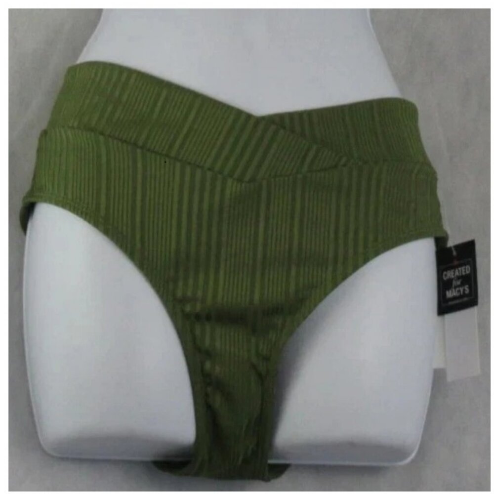 Salt + Cove Juniors Ribbed V-Waist Bikini Bottom Swimsuit, Olive Green, Small